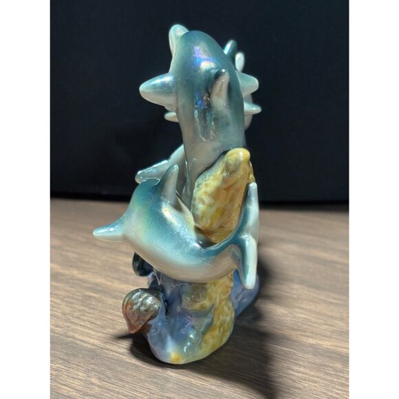 Porcelain Dolphin Figurine Ocean Waves Sculpture - Picture 3 of 9